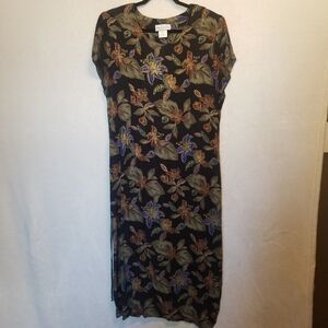 Miss Dorby 14 Dress Midi Black Floral Back Tie Grunge Cottage Whimsigoth Vintage